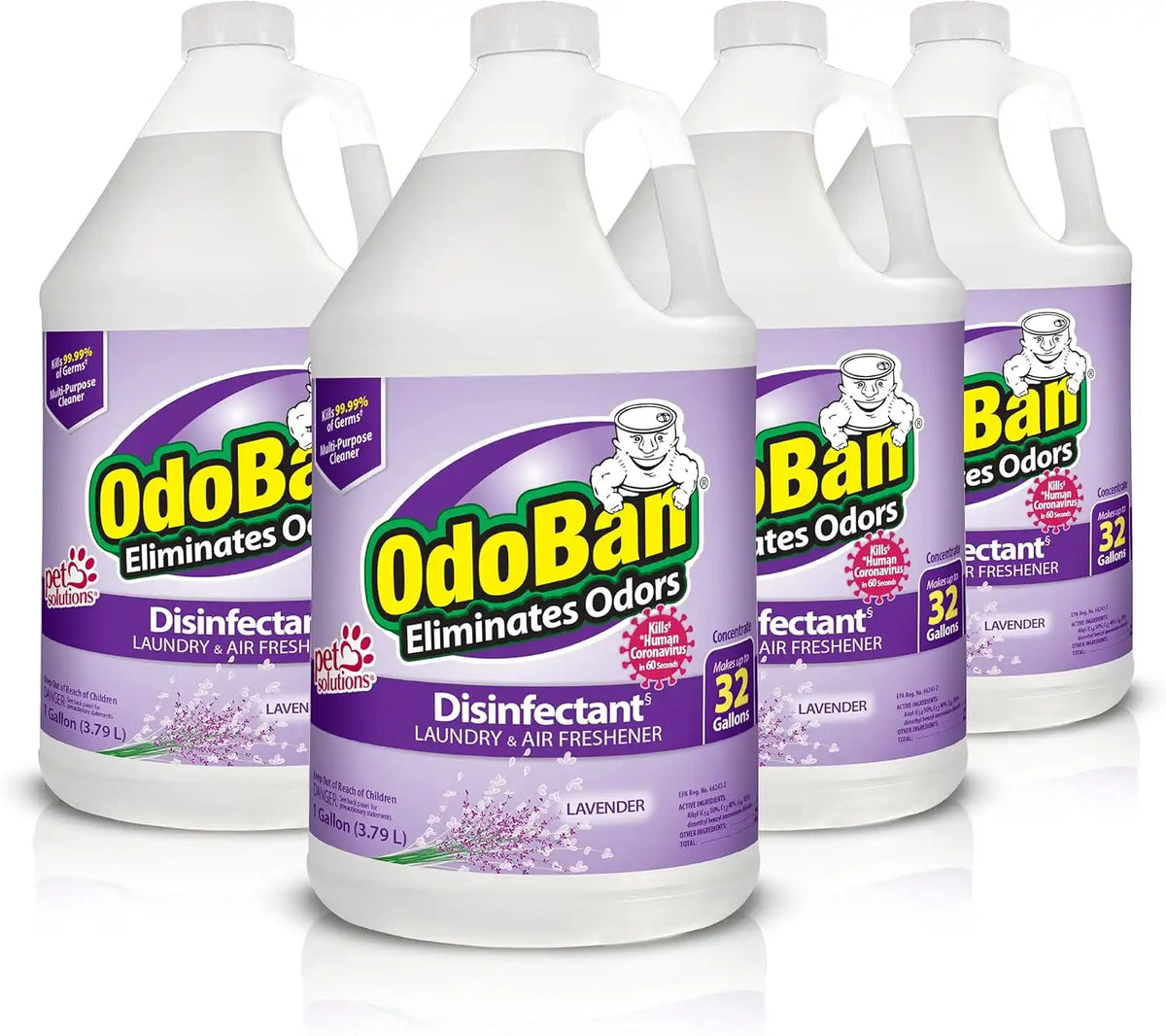 OdoBan Disinfectant Concentrate and Odor Eliminator, Made in the USA, Lavender Scent, 4 Gallons
