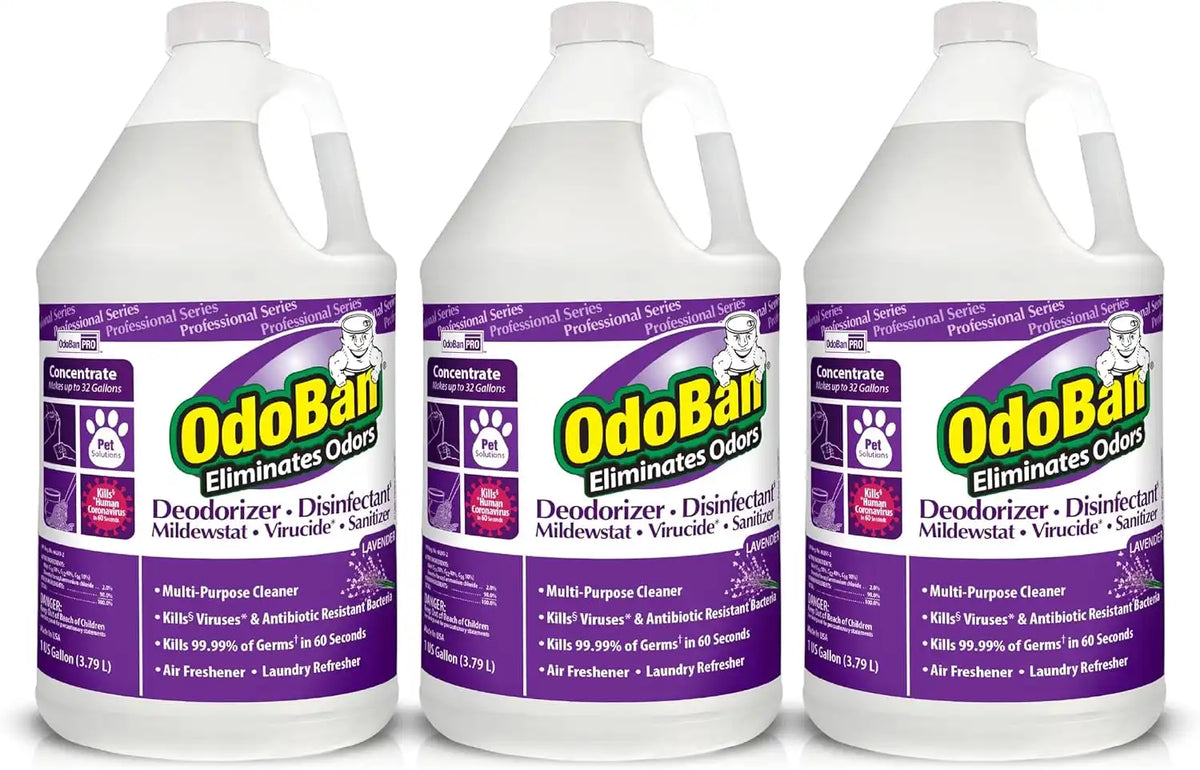 OdoBan Professional Disinfectant and Odor Eliminator Concentrate, 3-Pack, 1 Gallon Each, Lavender Scent