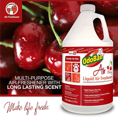 OdoBan Professional Series Ready-to-Use Air Cherry Liquid Air Freshener, Made in the USA, Cherry Scent, 4-Pack, 1 Gallon Each