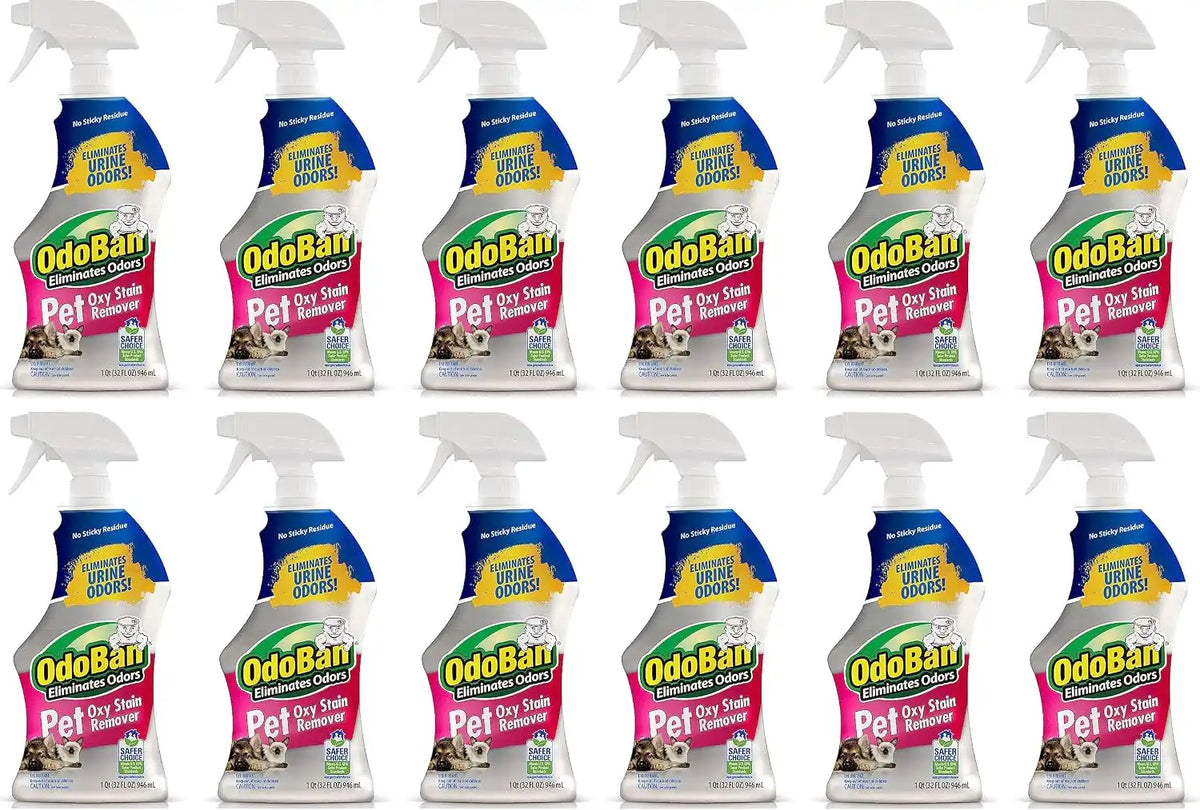 OdoBan Pet Solutions Oxy Stain Remover, Pet Stain Eliminator, Made in the USA, 12-Pack, 32 Ounce Spray Each
