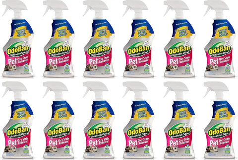 OdoBan Pet Solutions Oxy Stain Remover, Pet Stain Eliminator, Made in the USA, 12-Pack, 32 Ounce Spray Each